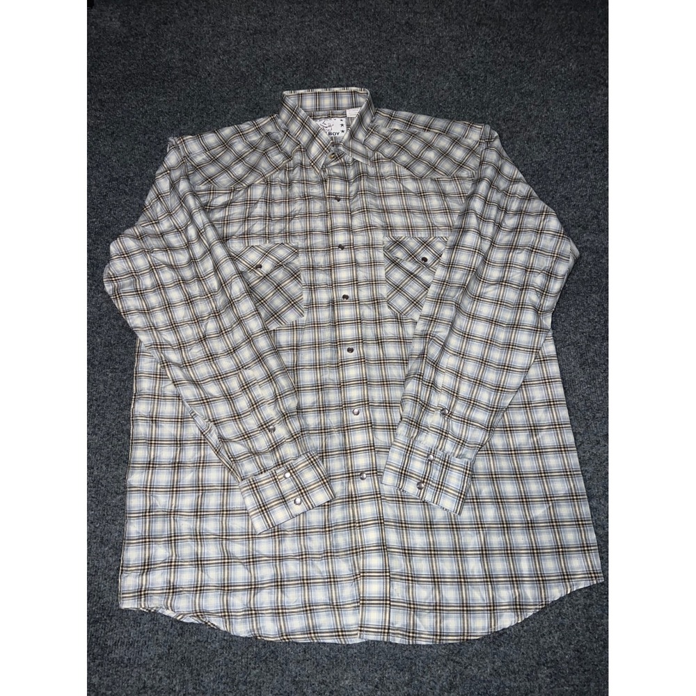 Crazy Cowboy Mens XL Plaid Western Pearl Snap Shirt Blue Brown Vintage Shirt